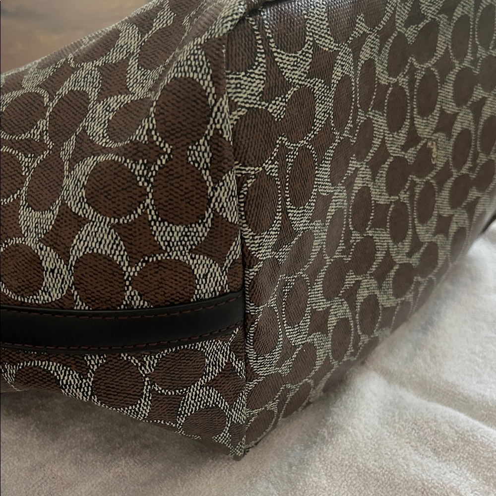 Coach Brown Signature Canvas Tote with Dark Trim and Pouch - Picture 6 of 15